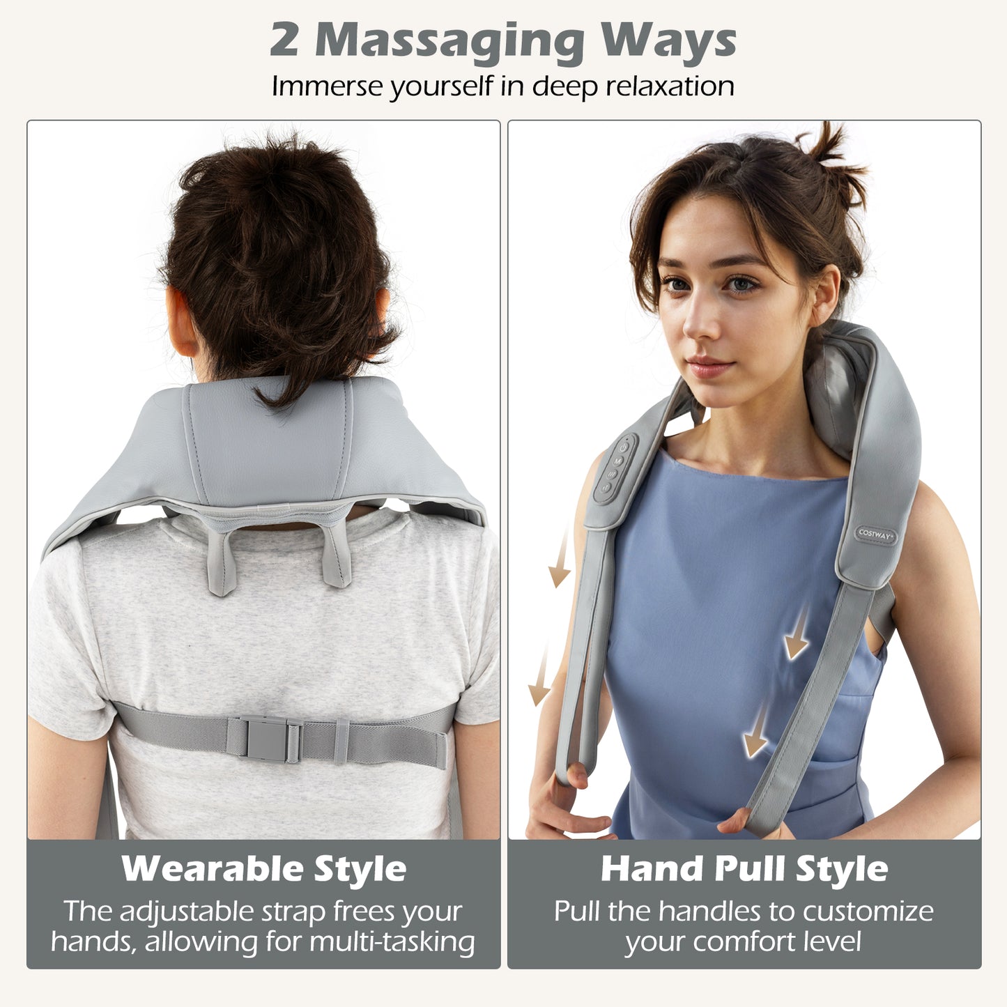 4D Deep Tissue Kneading Shiatsu Neck Shoulder Massager with 2 Heating Levels-Beige