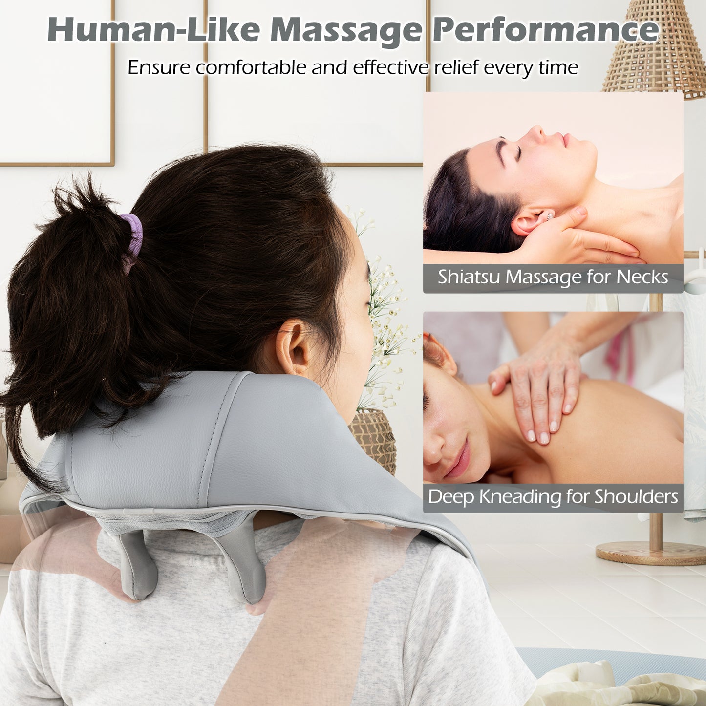 4D Deep Tissue Kneading Shiatsu Neck Shoulder Massager with 2 Heating Levels-Beige