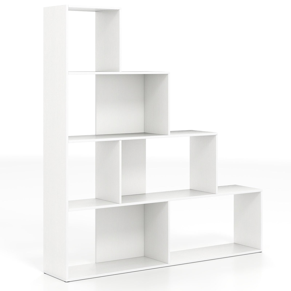 4-Tier Stepped Bookshelf Modern Ladder Bookcase with 6 Storage Cubes-Natural