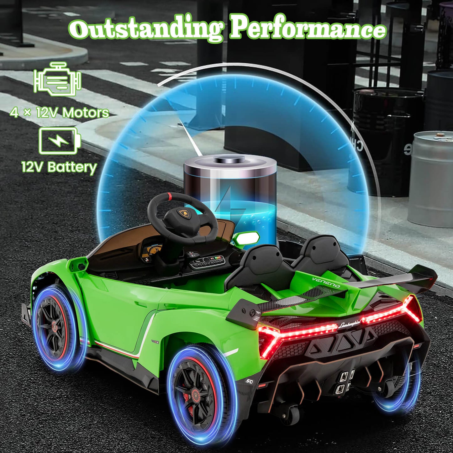 4WD Kids Ride On Sports Car Lamborghini with Taillights-Black