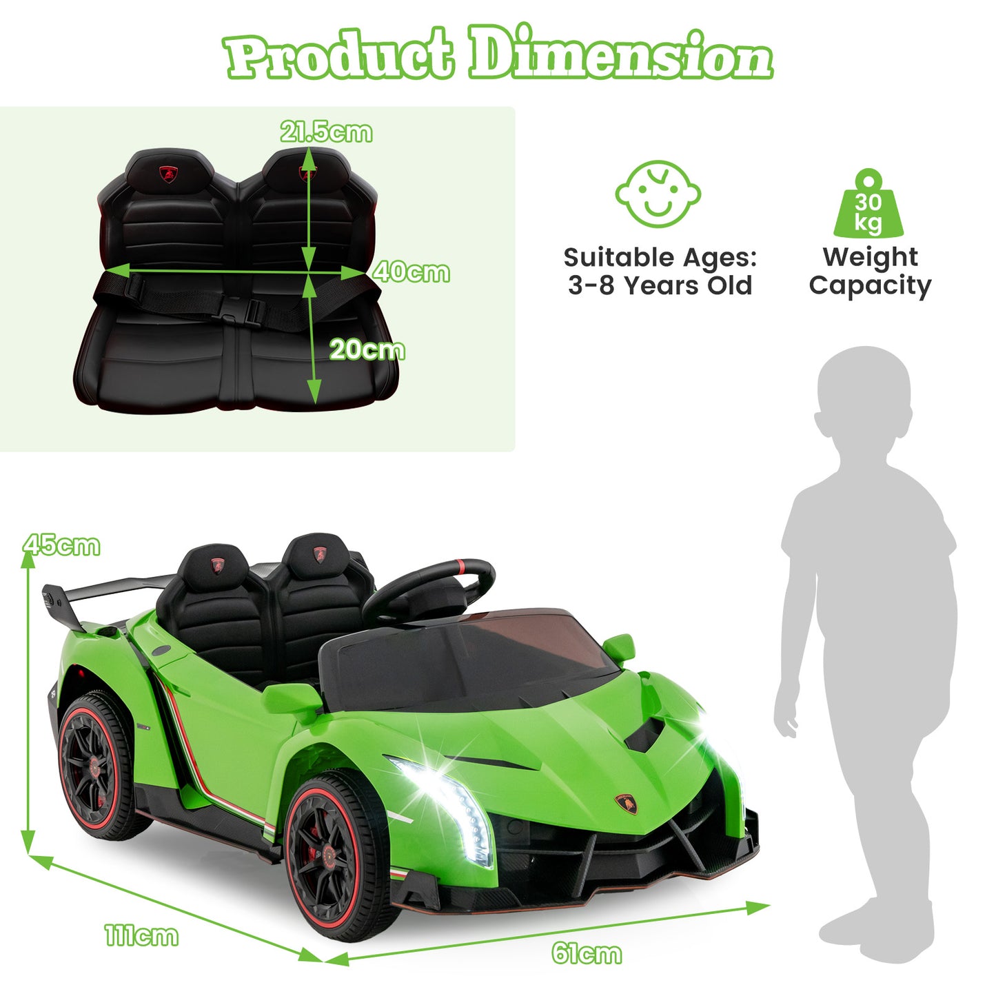 4WD Kids Ride On Sports Car Lamborghini with Taillights-Black