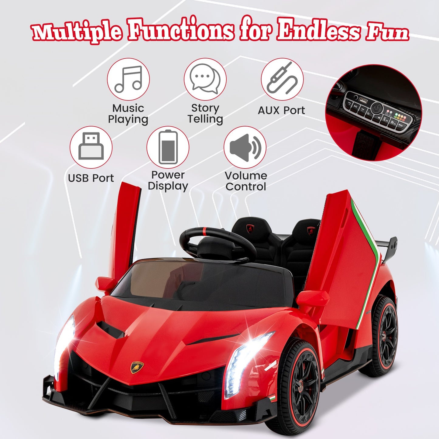 4WD Kids Ride On Sports Car Lamborghini with Taillights-Black