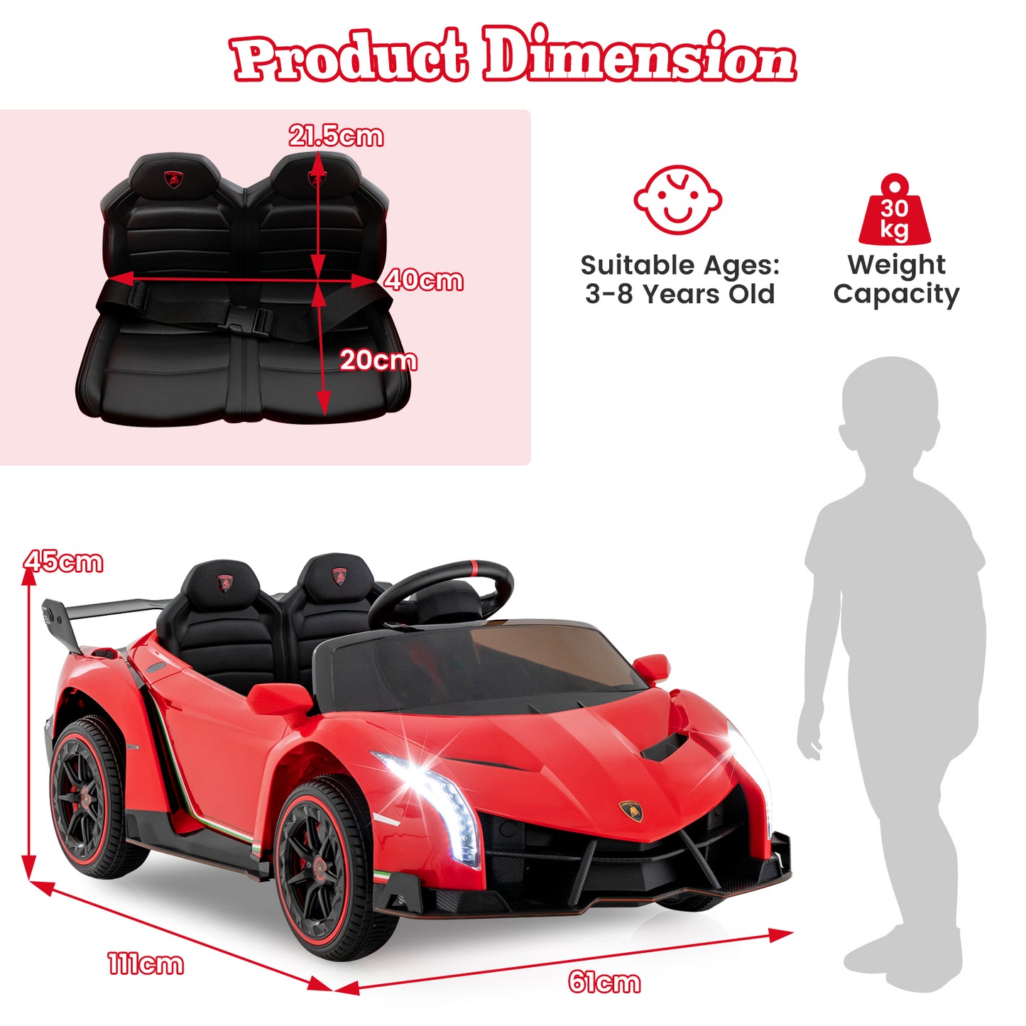 4WD Kids Ride On Sports Car Lamborghini with Taillights-Black