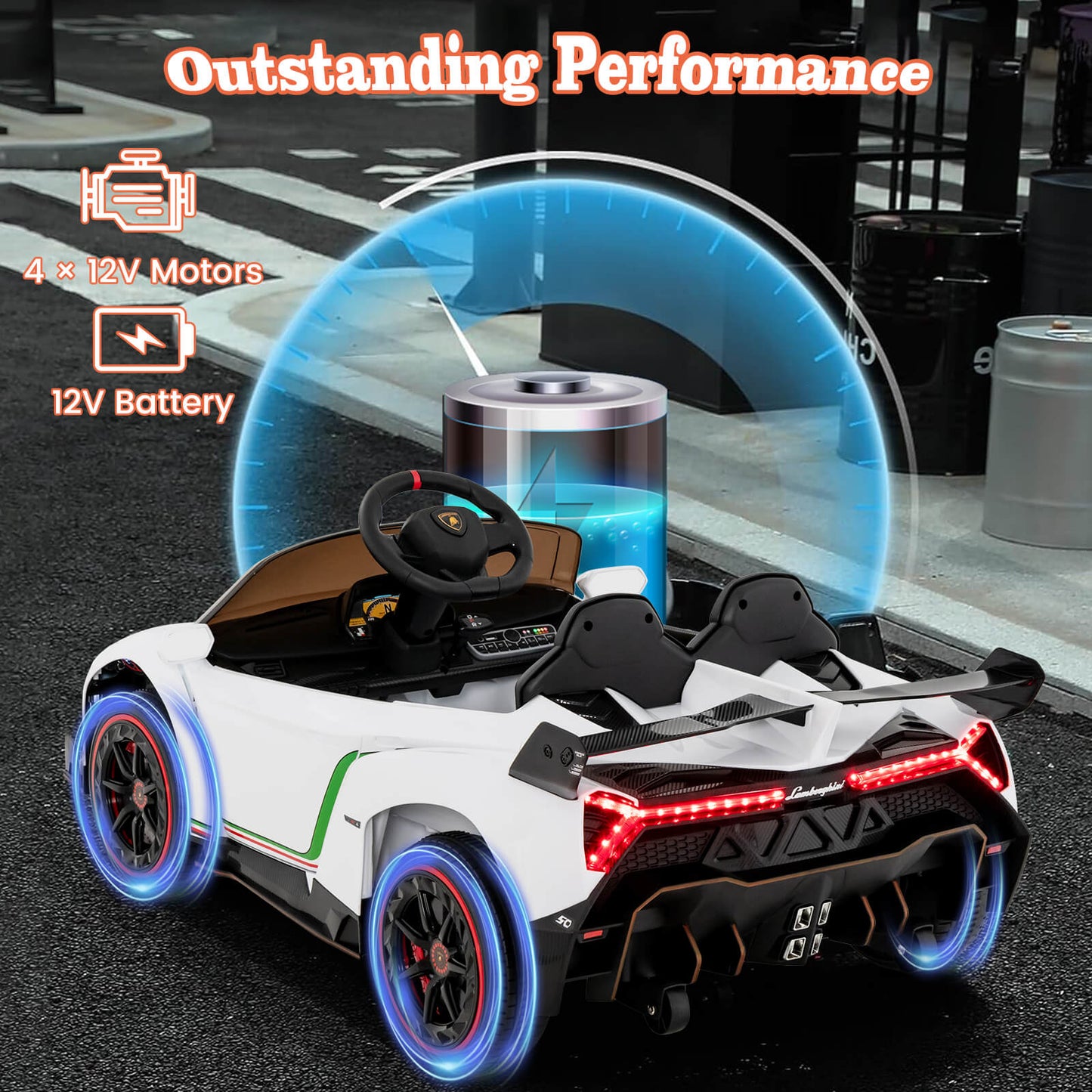 4WD Kids Ride On Sports Car Lamborghini with Taillights-Black