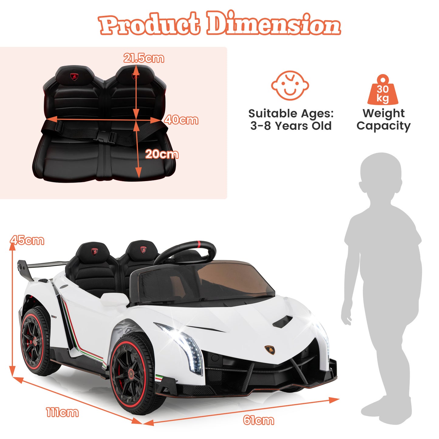 4WD Kids Ride On Sports Car Lamborghini with Taillights-Black