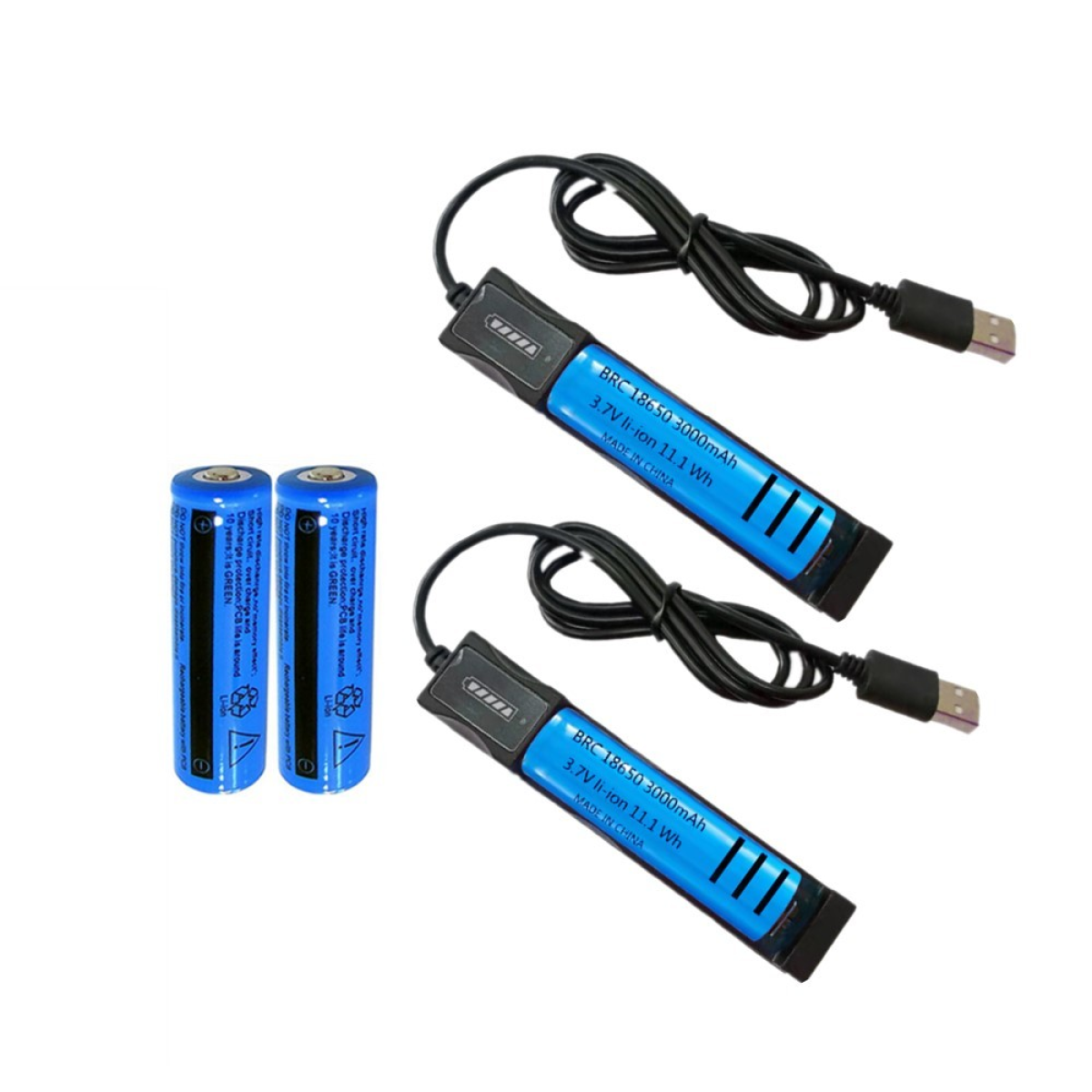 4pcs 3000mAh 18650 Rechargeable Batteries+2x USB Battery Charger Set For Fashlight headlamp