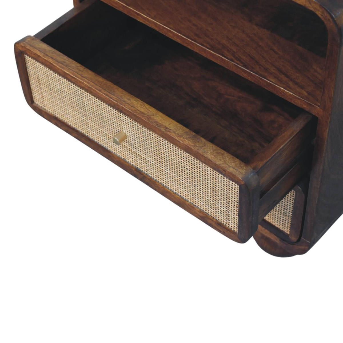 Artisan Furniture Solid Wood Larissa 2 Drawer Chestnut Nightstand, 1 Open Slot, Dark Brown