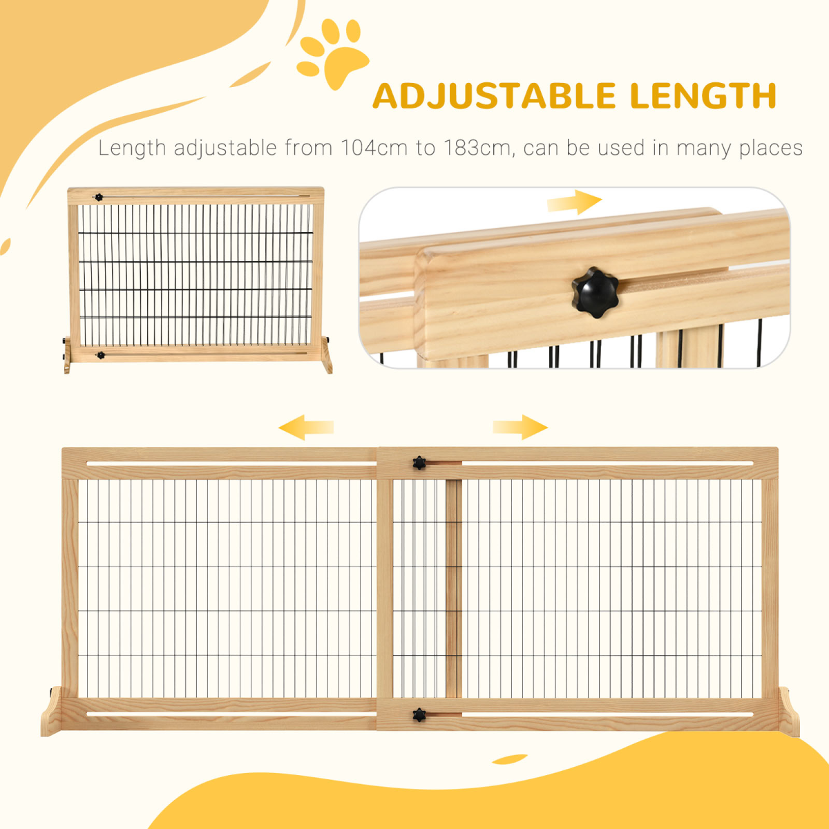 Adjustable Wooden Pet Gate Freestanding Dog Barrier for Doorway Pawhut