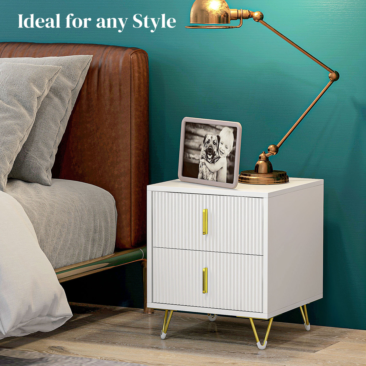 Nightstand with 2 Drawers, Side End Table for Living Room, Bedroom