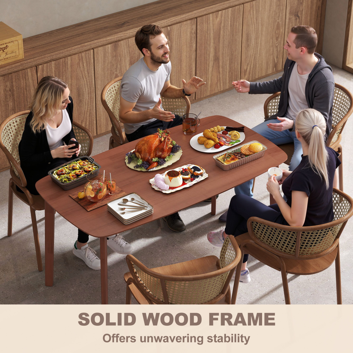 HOMCOM 150 cm Rectangular Dining Table with Solid Wood Frame, Light Brown