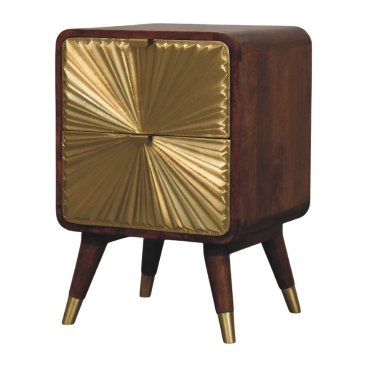 Artisan Furniture Solid Wood Avora Brass Embossed 2 Drawer Chestnut Nightstand