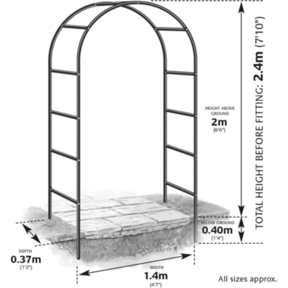 7.9FT Garden Arch Trellis Arched Balloon Climbing Plant Metal Tubular Archway