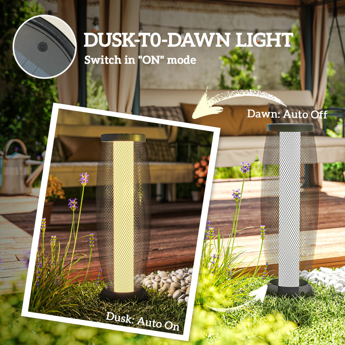 Outsunny 71.5 cm Garden Solar Lamp, Metal Floor Lamp with Auto On/Off LED