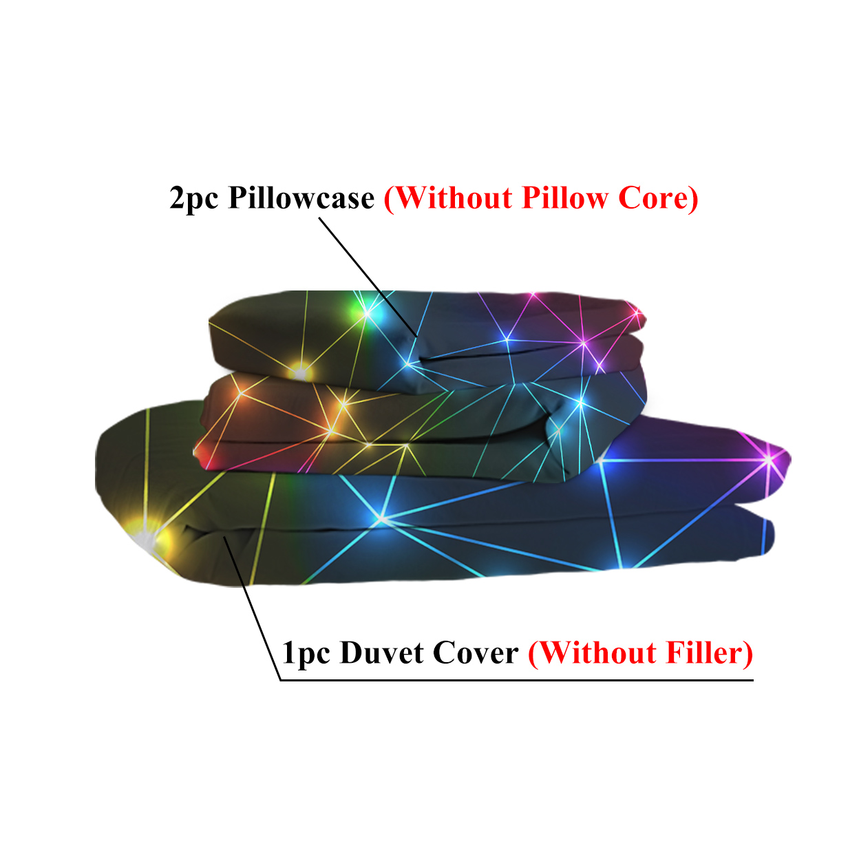Triangle Retro Neon Duvet Cover Sets Glowing Sparkling Rainbow Laser Pattern 3 Piece Boy Bedding Sets (Single)