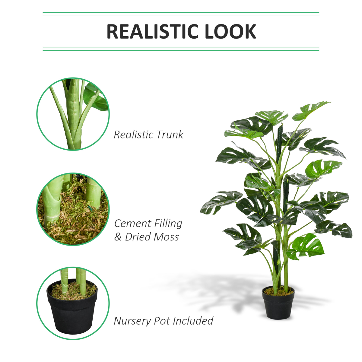Artificial Monstera Tree  21 Leaves Palm Tree for Indoor Outdoor 1m