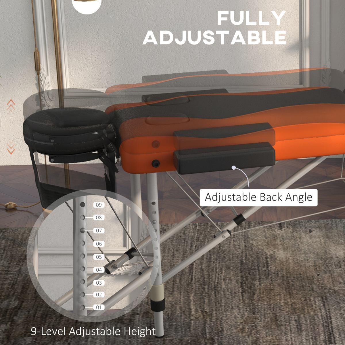 HOMCOM Portable Massage Table Beauty Therapy Couch Bed Spa Aluminum Orange