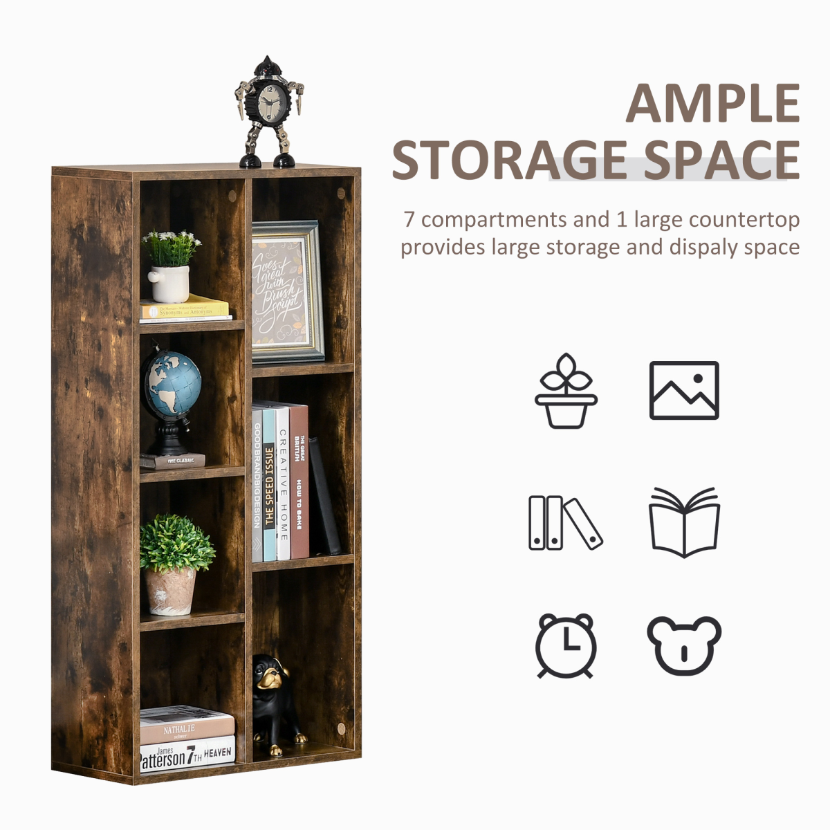 Bookcase IndustrialDisplay Cabinet Cube Storage Rustic Brown