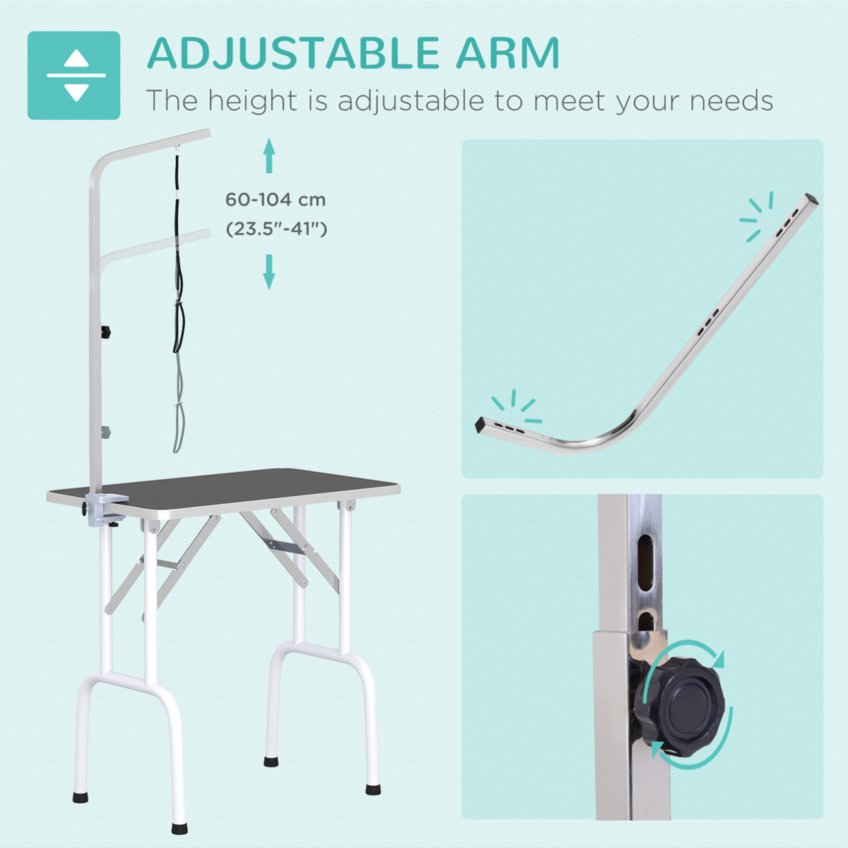 Dog Grooming Table Foldable with Adjustable Arm Max Load 30 KG 81x49x80 cm