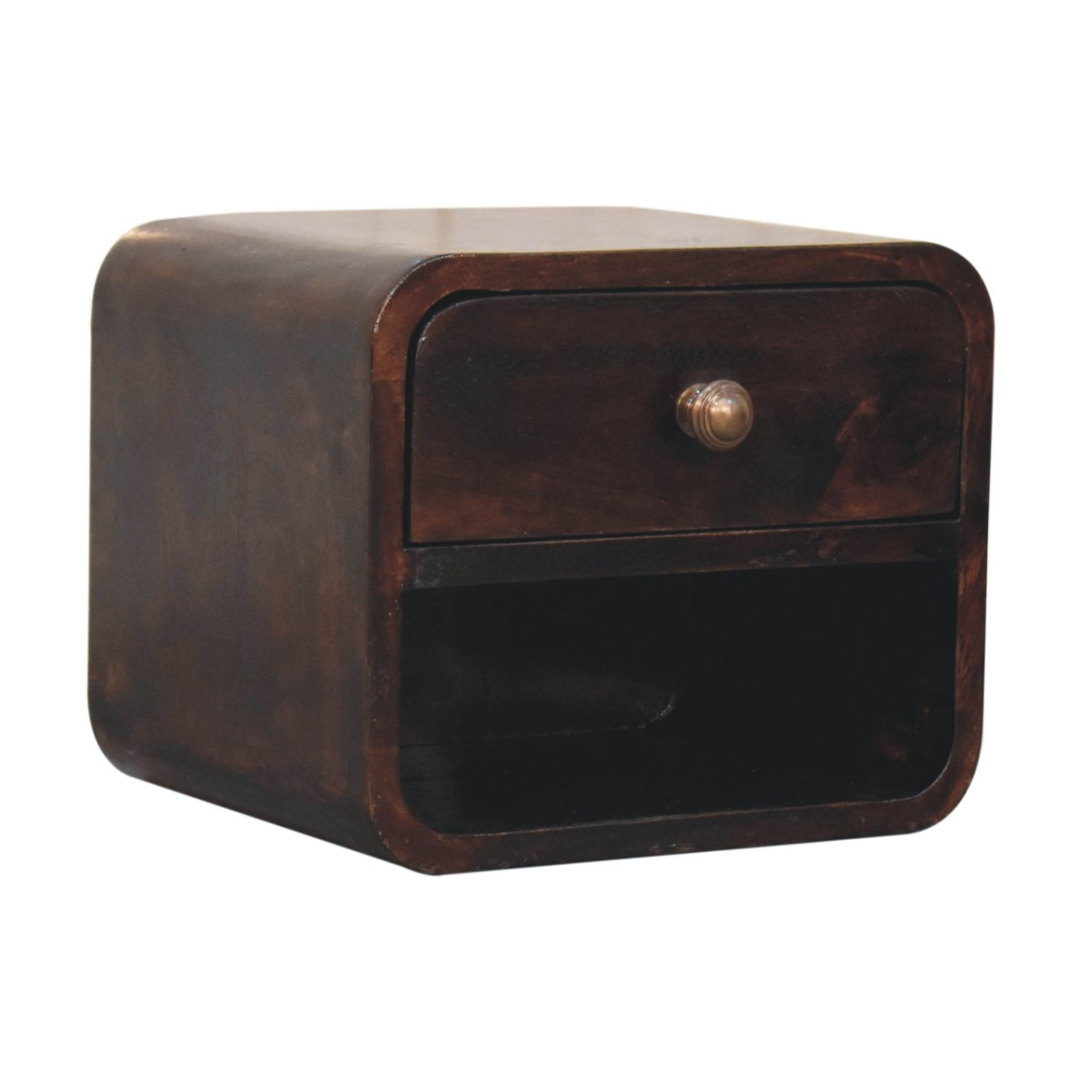 Artisan Furniture Solid Wood Mini Curved California Walnut Wall Mounted Bedside with Open Slot