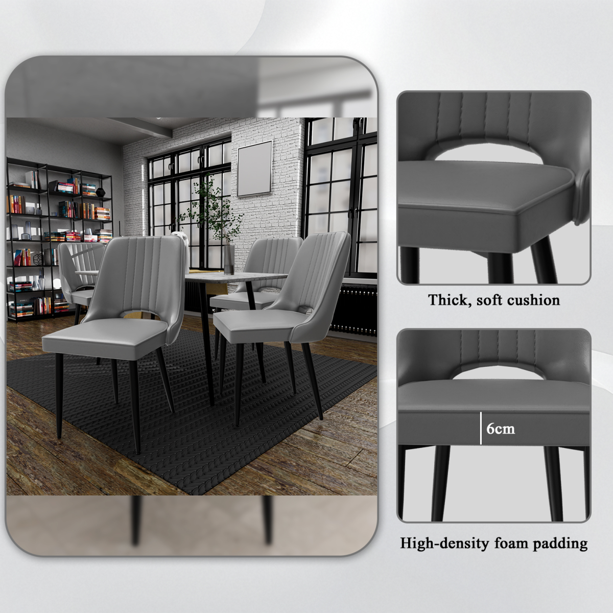 Dining Chairs with Cut-Out Backrest, Modern Kitchen Chair, Scandinavian Faux Leather Chair with High Back for Living Room Kitchen