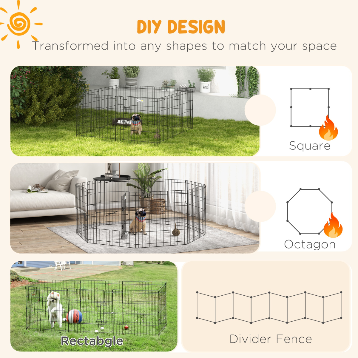 PawHut 24" Pet Dog Playpen, Puppy Cage, Eight-Panel Metal Fence, Run, Garden