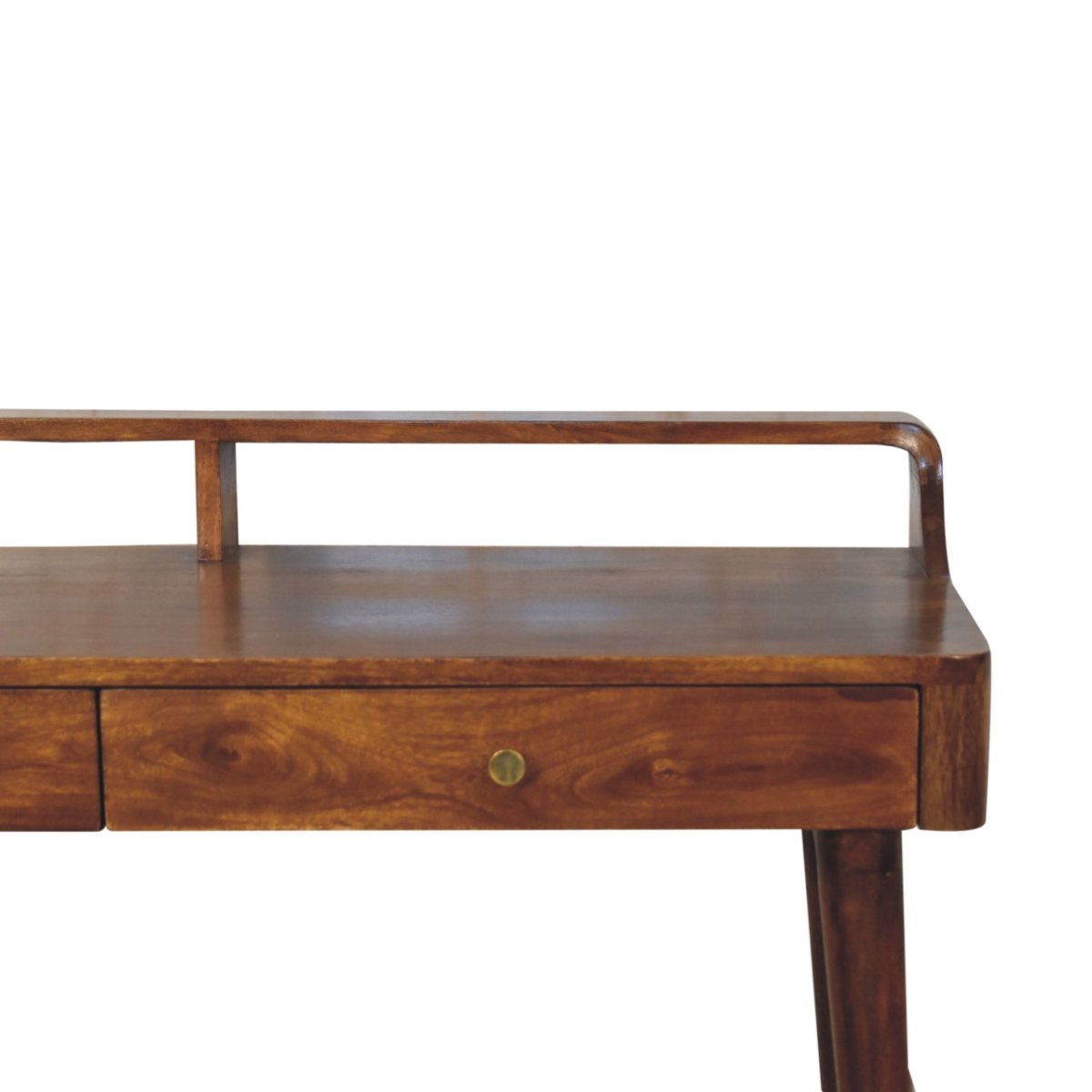 Artisan Furniture Solid Wood Elevated Chestnut Console Table, 2 Drawers, Dark Brown