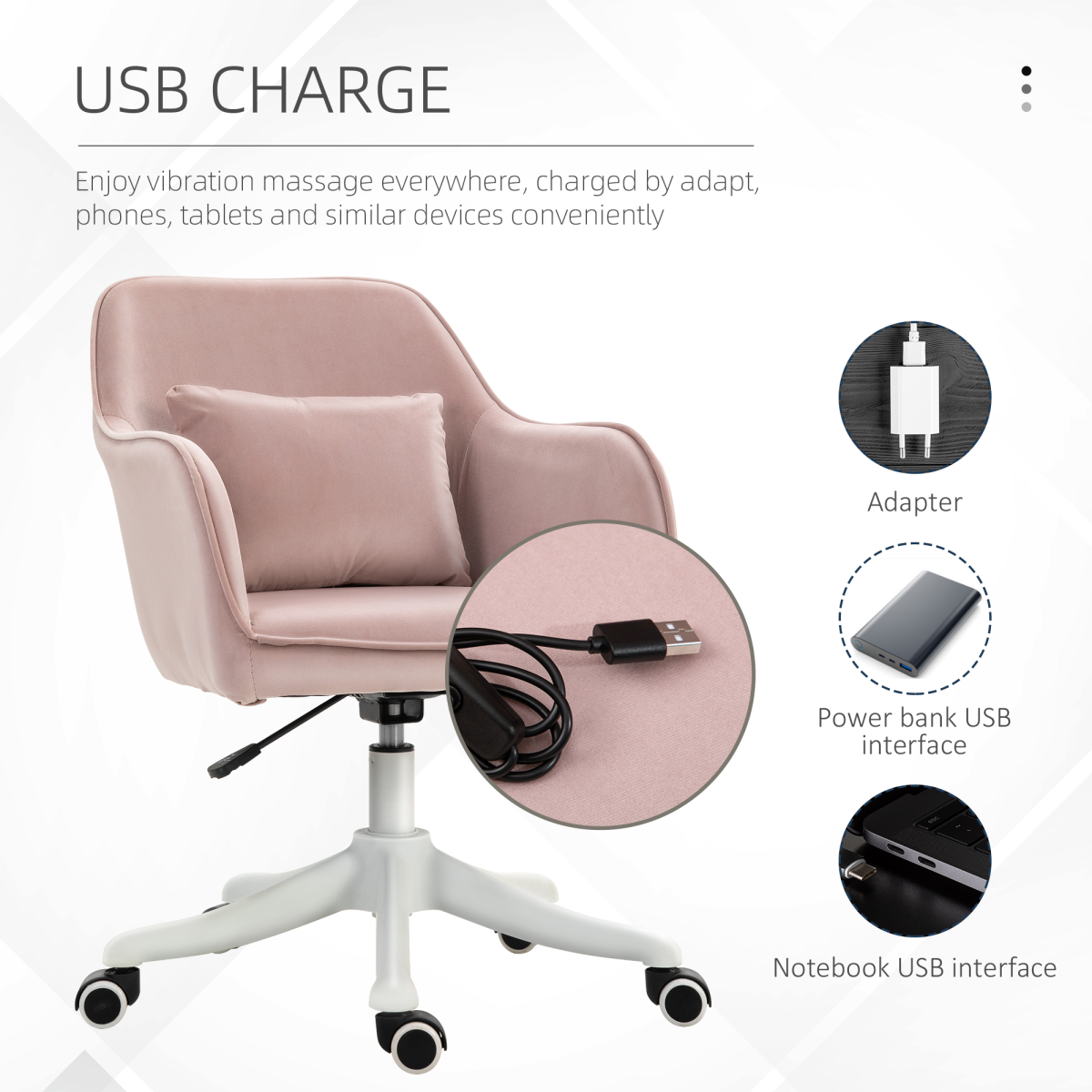 Office Chair with Rechargeable Electric Vibration Massage Lumbar Pillow, Wheels