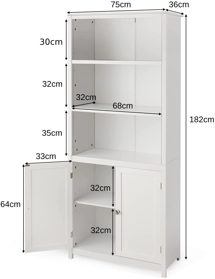 Wooden Tall Bookcase with 3-Tier Storage Cabinet-Grey