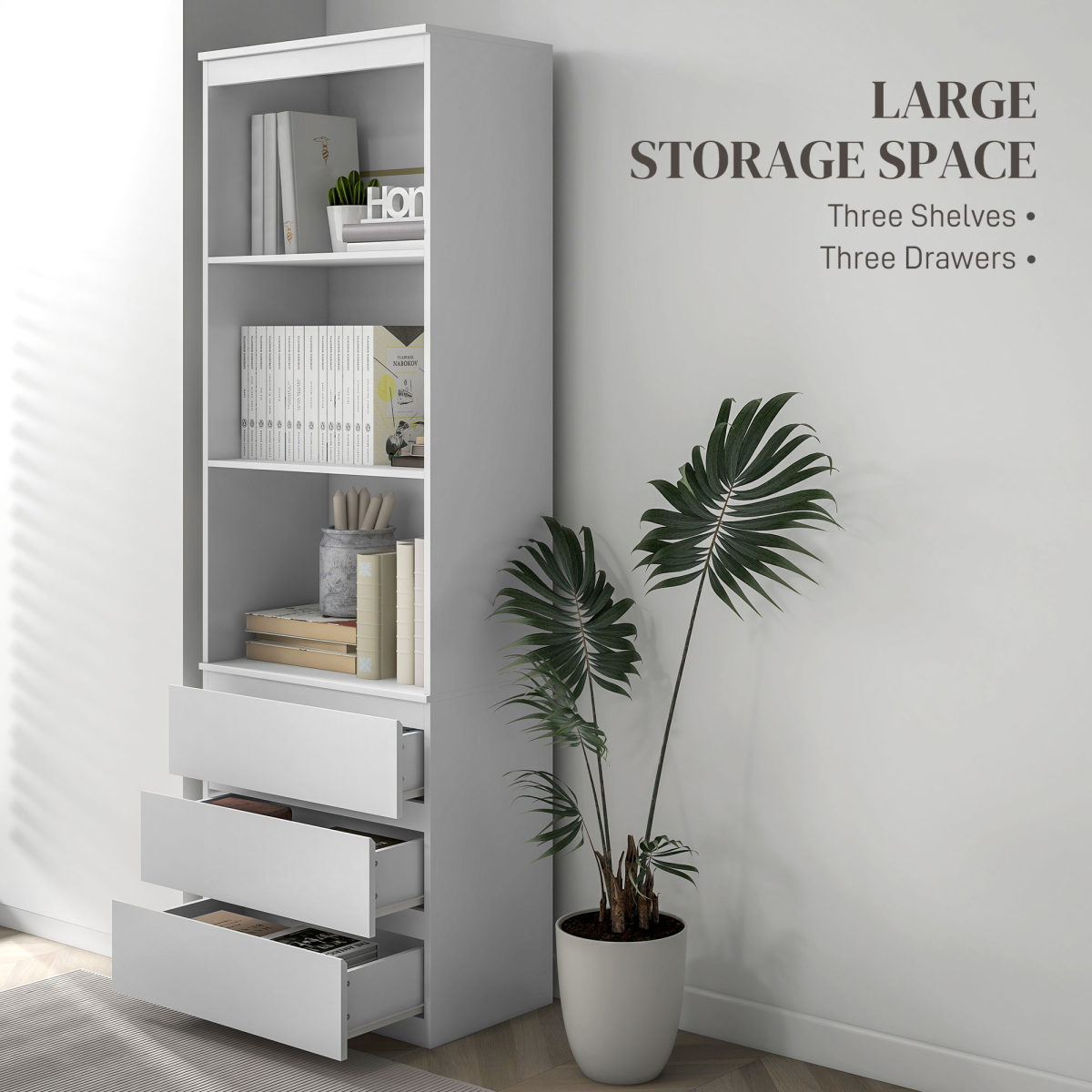 HOMCOM 180cm Tall Bookshelf Free Standing Storage Shelf Unit with Storage White