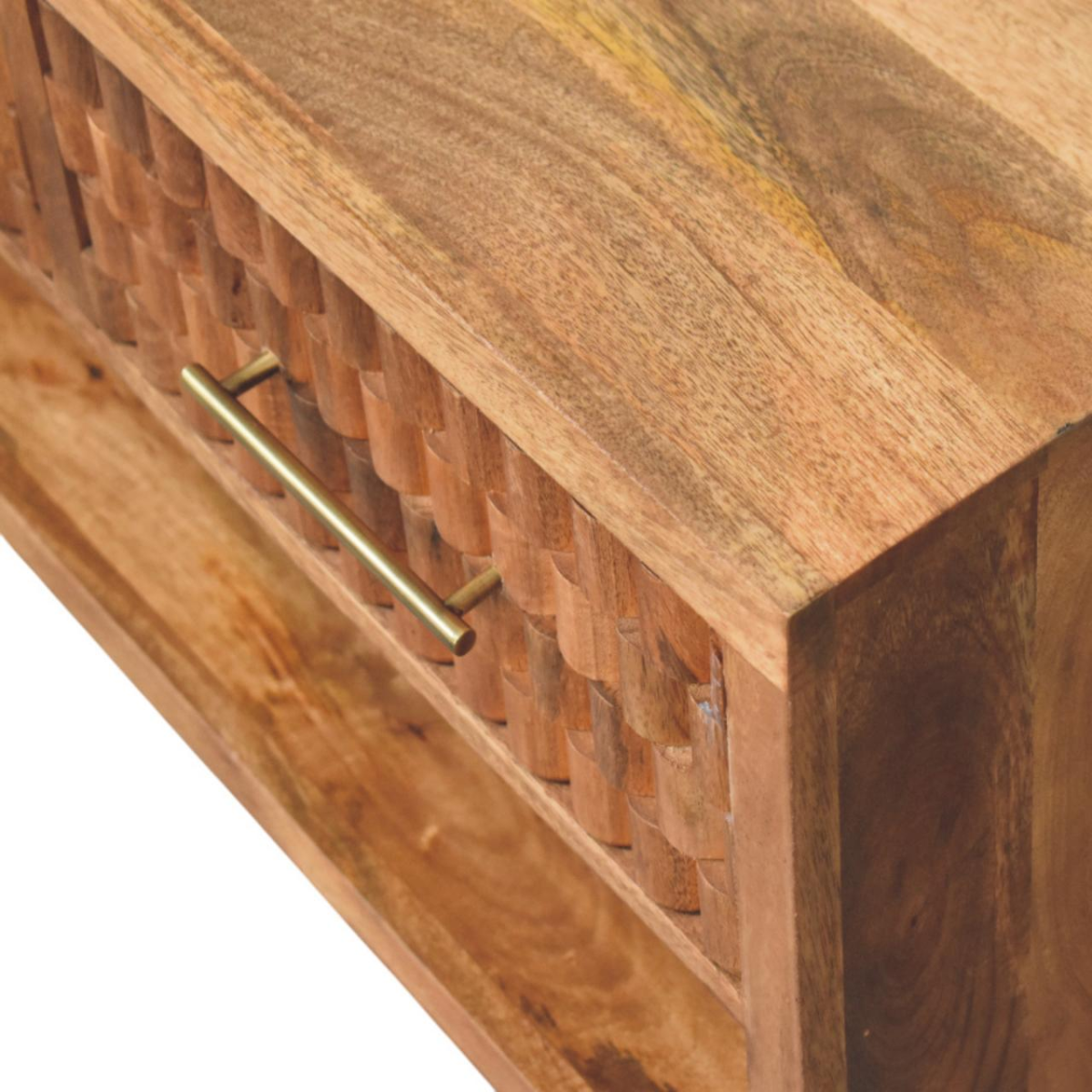 Artisan Furniture Solid Wood Arno Shoe Storage Unit in Golden Teak, 2 Drawers, 1 Shelf, Beige