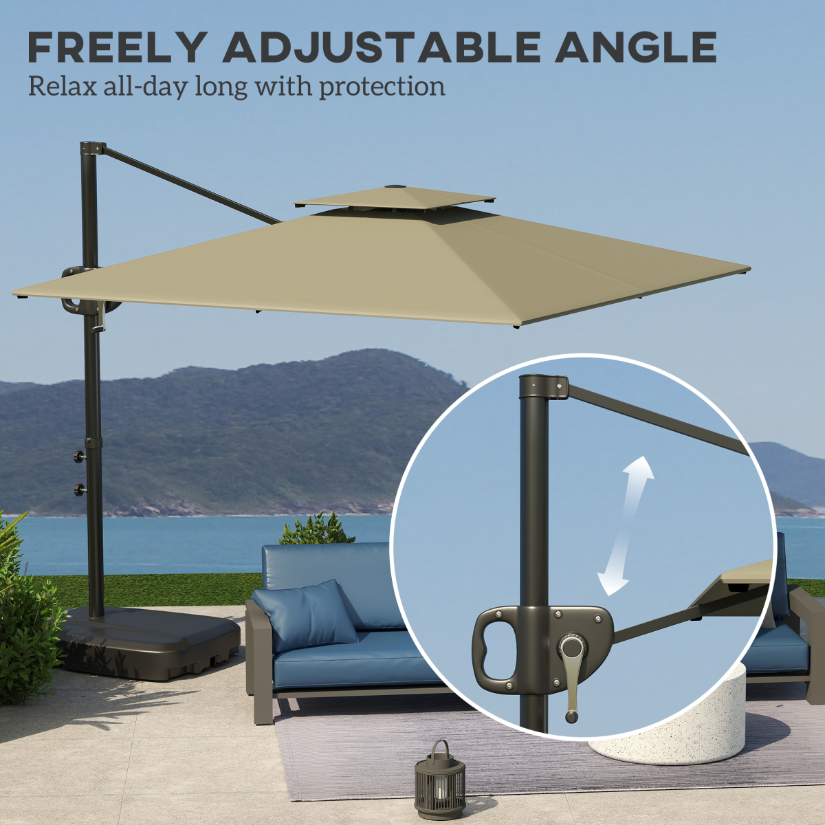 Outsunny Garden Cantilever Parasol w/ Weighted Base Tilt Crank