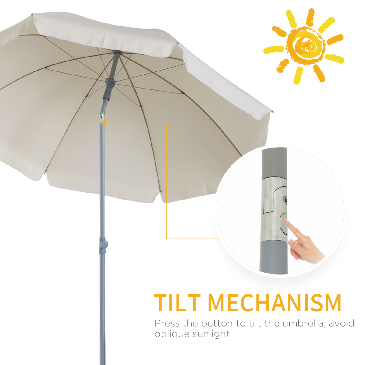 2.2M Tilt Beach Umbrella Parasol-Cream White