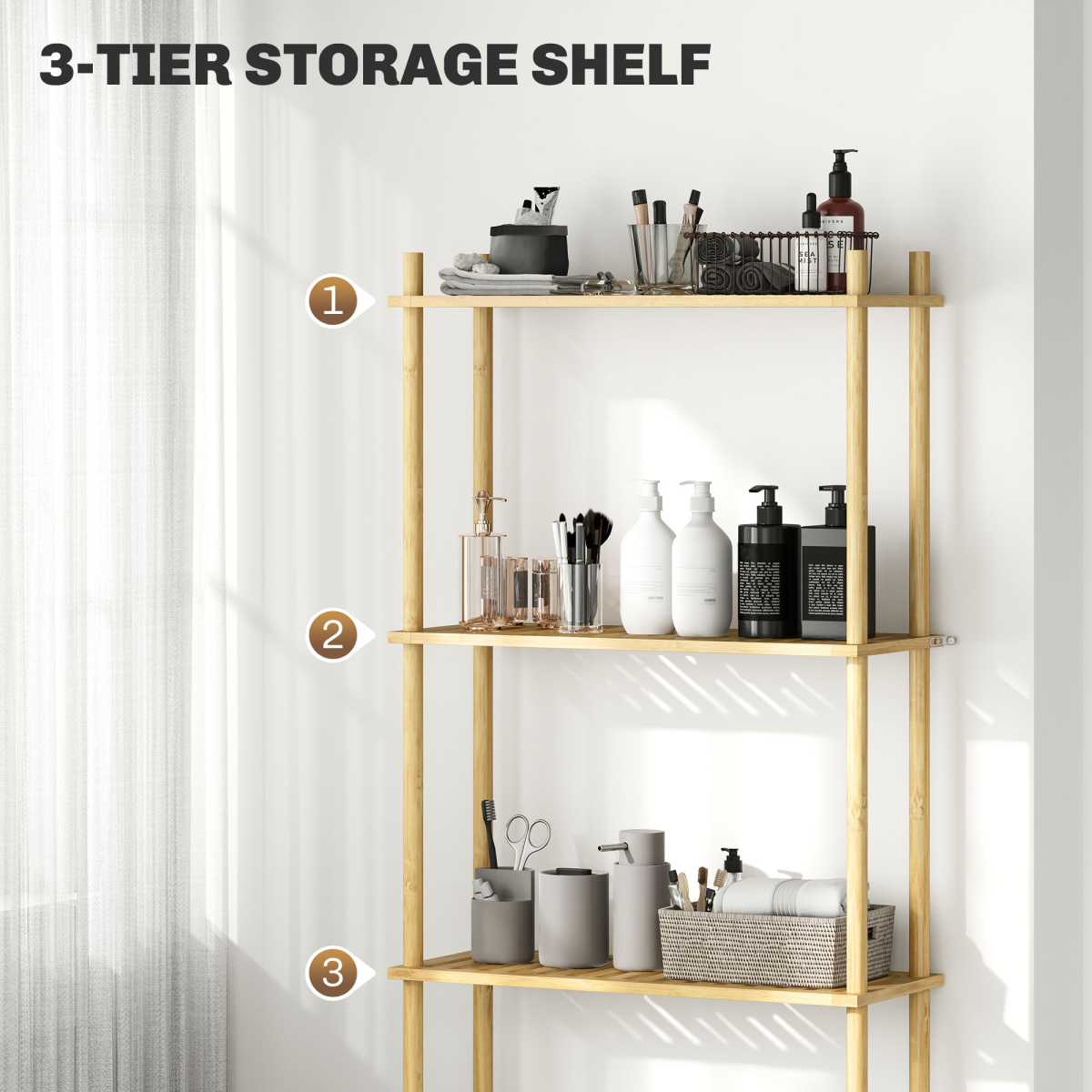 HOMCOM Bamboo Over Toilet Storage Unit with 3 Slatted Shelves, Natural