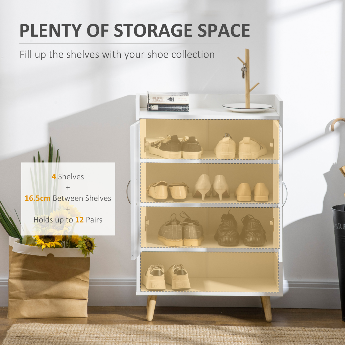 Modern Shoe Cabinet Storage Organizer w/ Doors and Shelves for Entryway