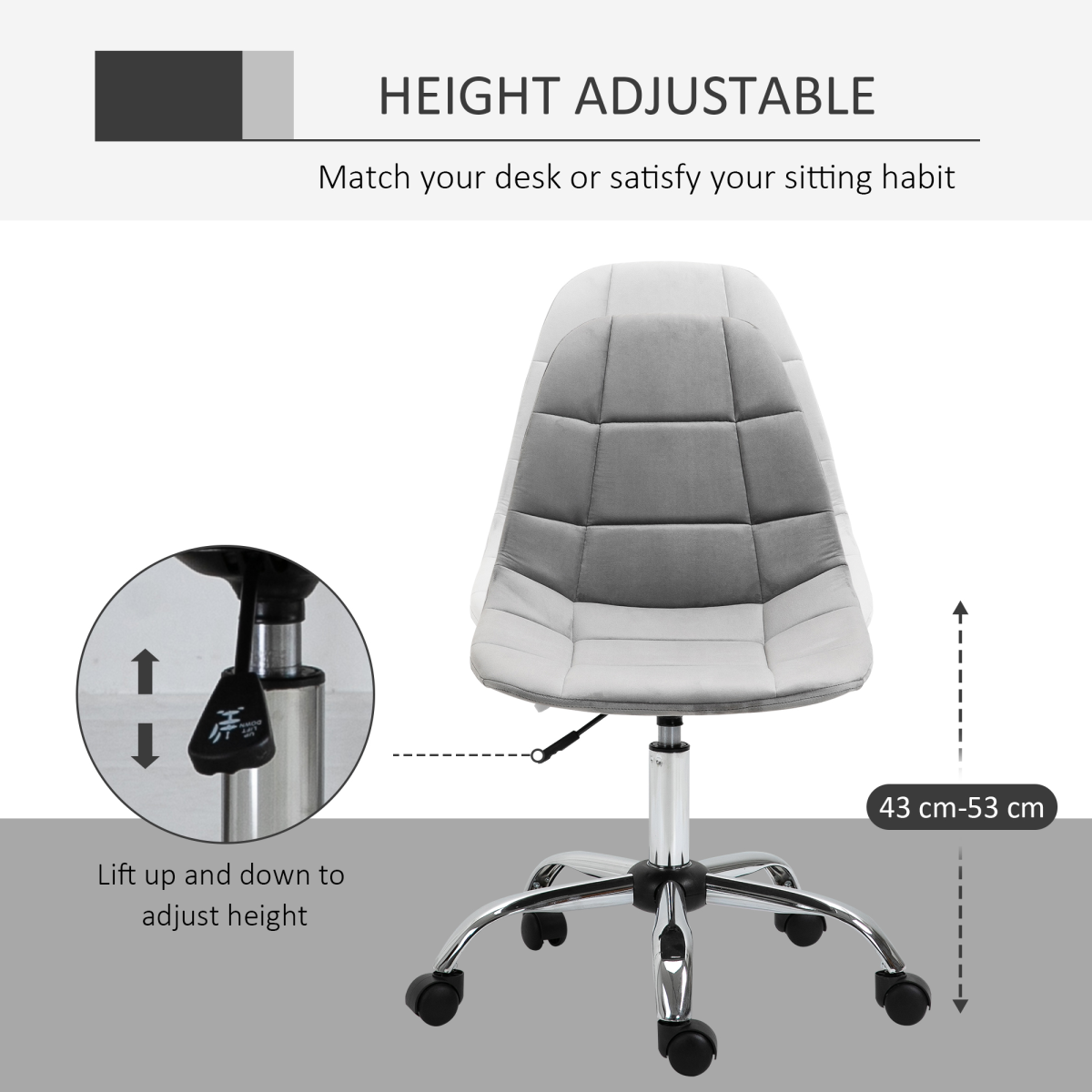 Ergonomic Office Chair with Adjustable Height for Home Office, Grey Vinsetto