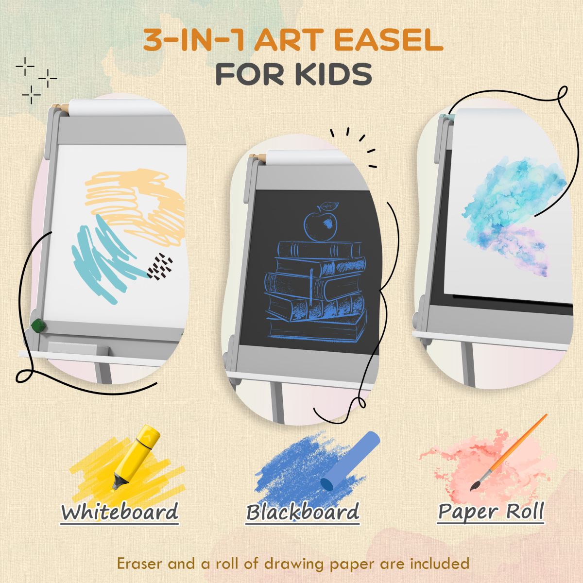 AIYAPLAY Double Sided Art Easel for Kids with Paper Roll