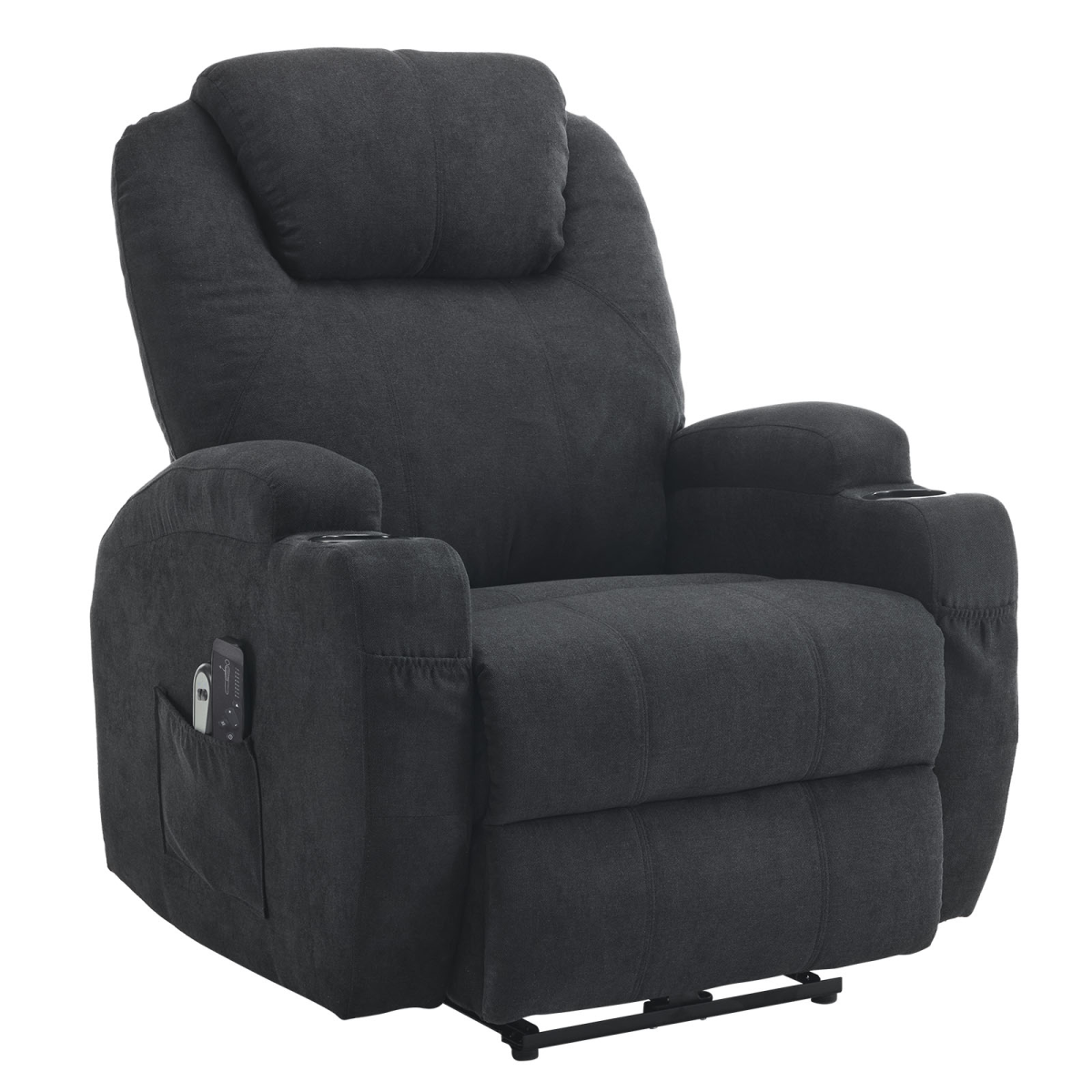 Electric Recliner Chair with 2-Point Massage & Heating, Black Fabric Indoor Functional Chair, 120kg Weight Capacity, Adjustable Reclining Chair for Living Room