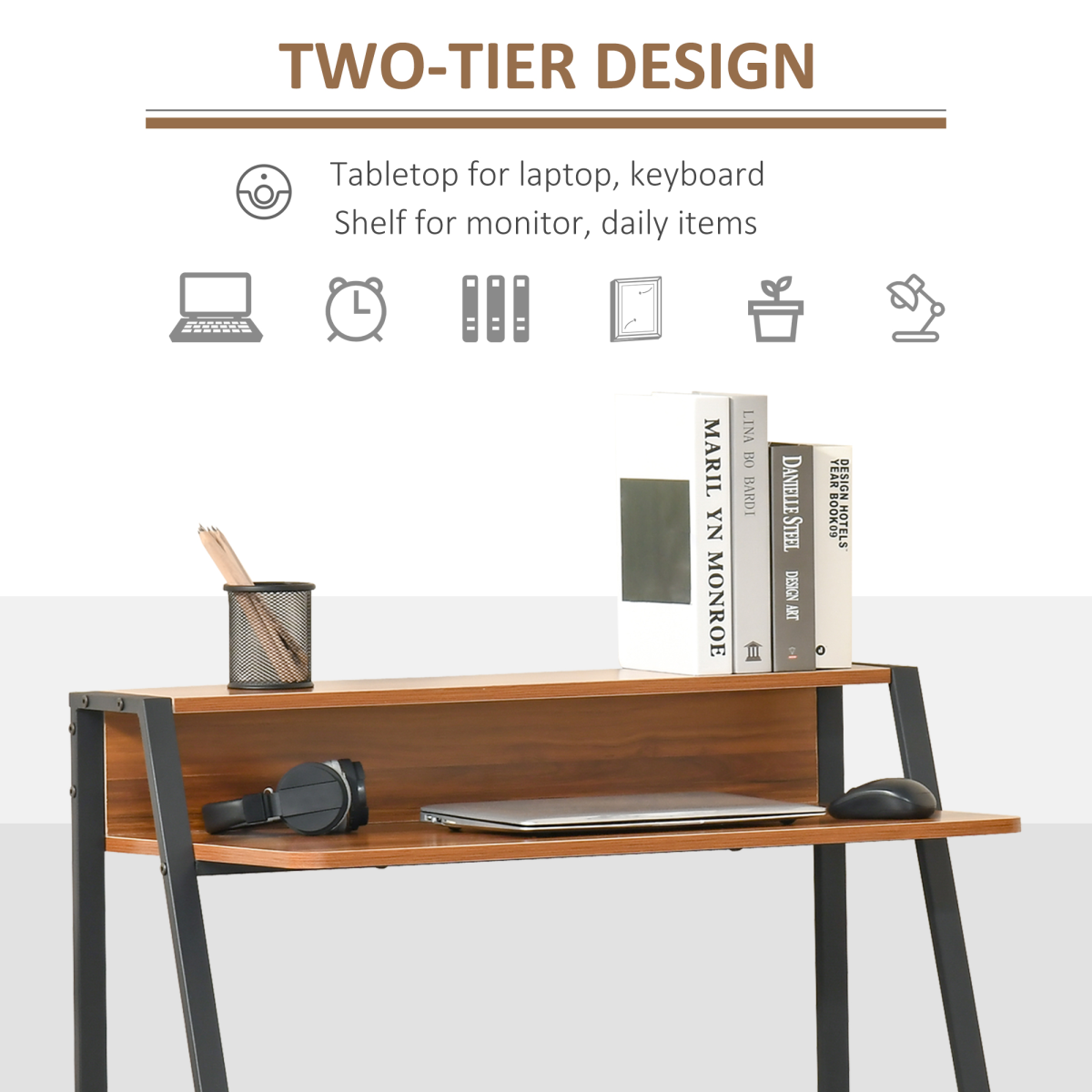 Computer Table, 84Lx45Wx85H cm-Walnut Colour