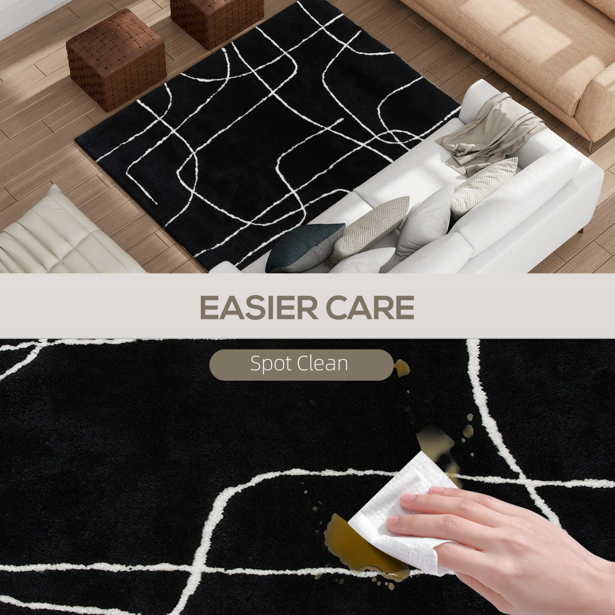 HOMCOM High Pile Modern Shaggy Rug, Soft Floor Carpet 120 x 170 cm, Black