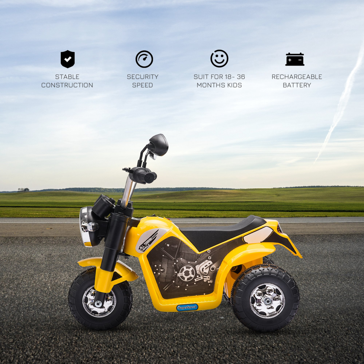 Kids 6V Electric Motorcycle Ride-On Toy Battery 18 - 36 Months Yellow HOMCOM