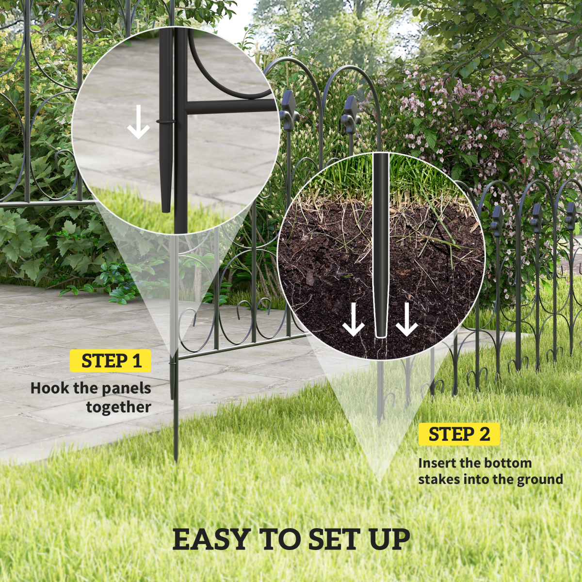 Outsunny 5PCs Decorative Garden Fencing Metal Border Edging