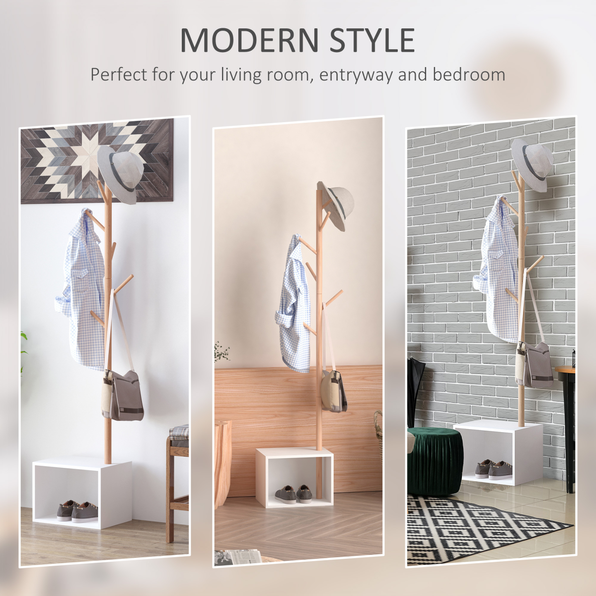 Coat Rack Storage Bench Hallway Tree Hat Hanger Entryway Bedroom Stand