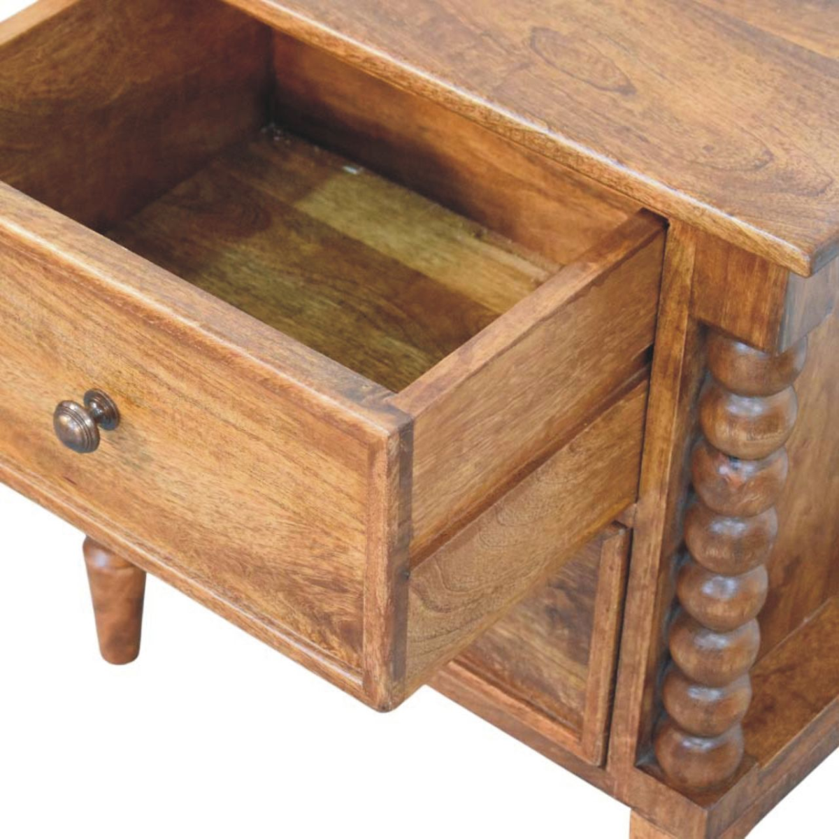 Artisan Furniture Solid Wood Spindle Leg Amber Oak Nightstand, 2 Drawers, Brown