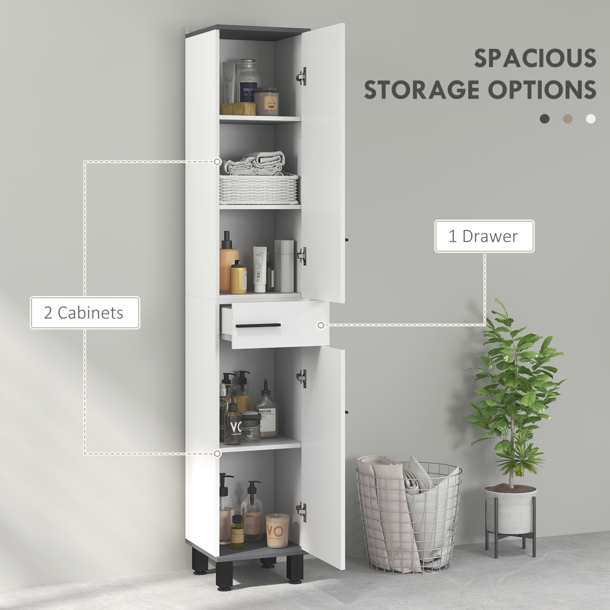HOMCOM Bathroom Cabinet with Adjustable Shelves, Double Doors and Drawer
