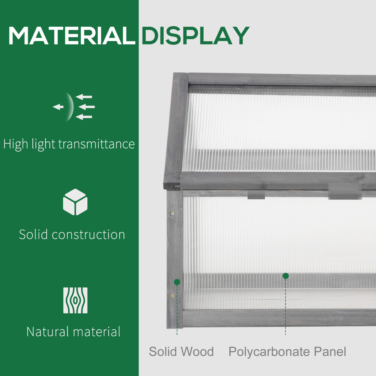 Wooden Cold Frame Greenhouse PC 90 x 52 x 50cm, Grey House,