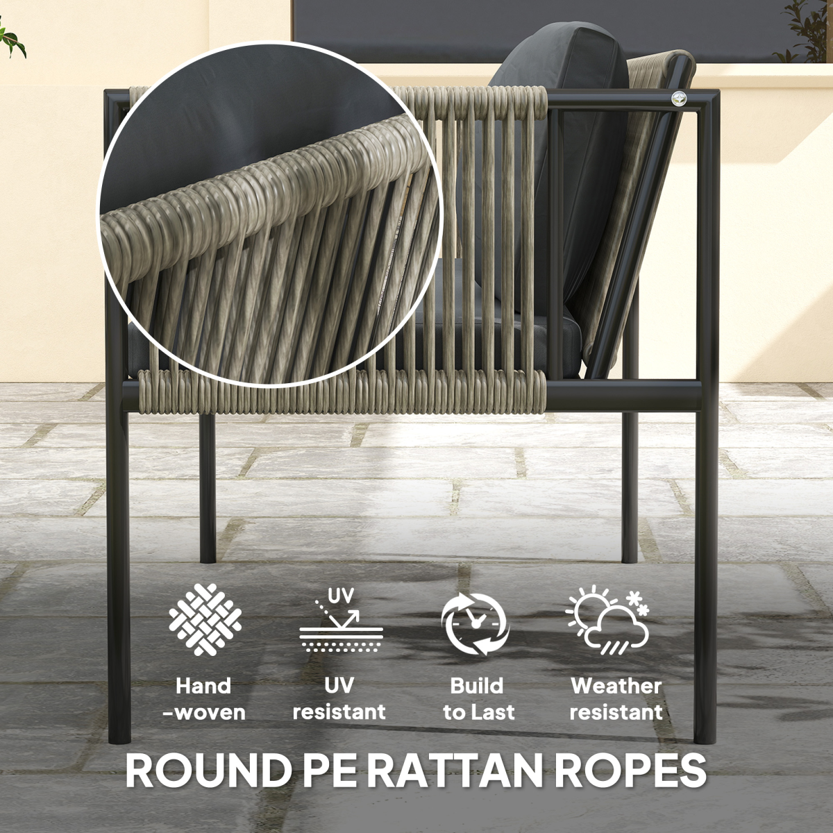 Outsunny 4 Seater Wicker Outdoor Furniture Set with Glass Coffee Table Grey