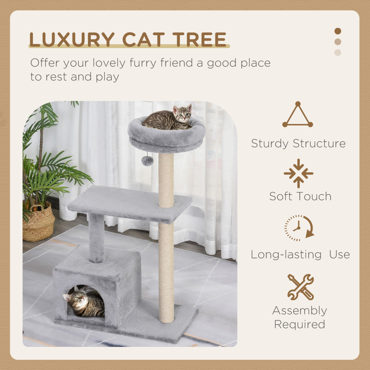 Cat Tree w/ Sisal-Covered Scratching Posts Condo Grey 60L X 33.5W X 96H cm