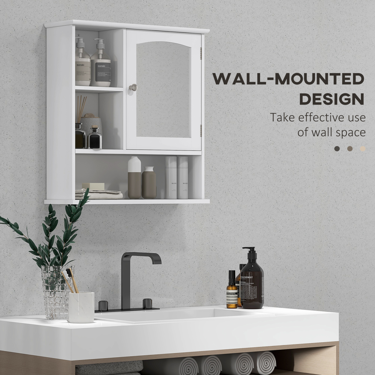 Wall Mount Mirror Cabinet Bathroom Storage Single Door Mounted Glass Cupboard