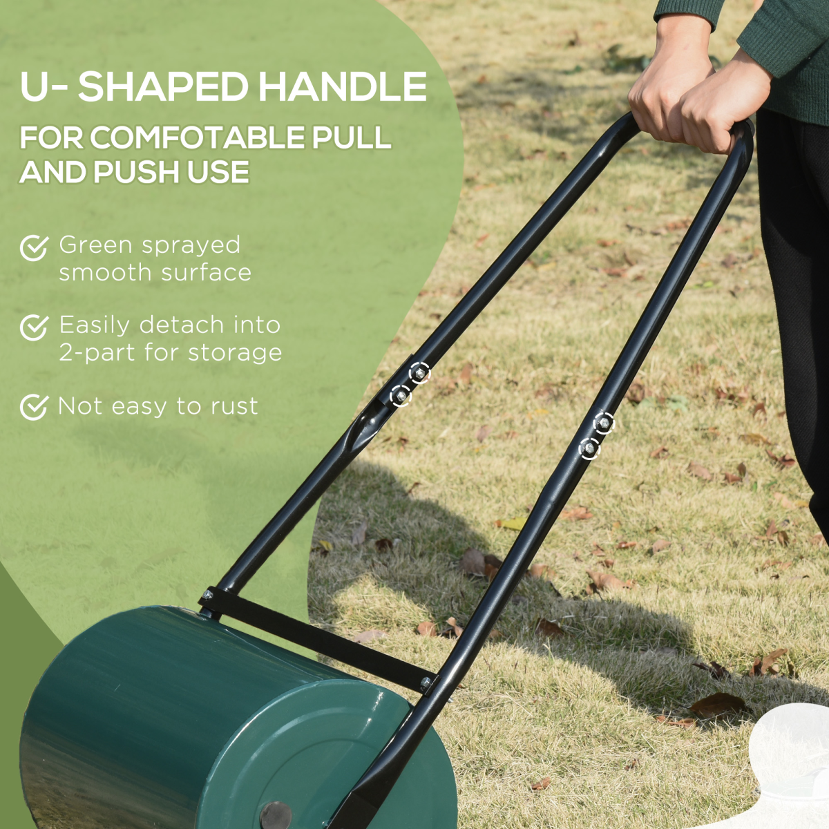 Outsunny 30cm Metal Lawn Roller-Deep Green