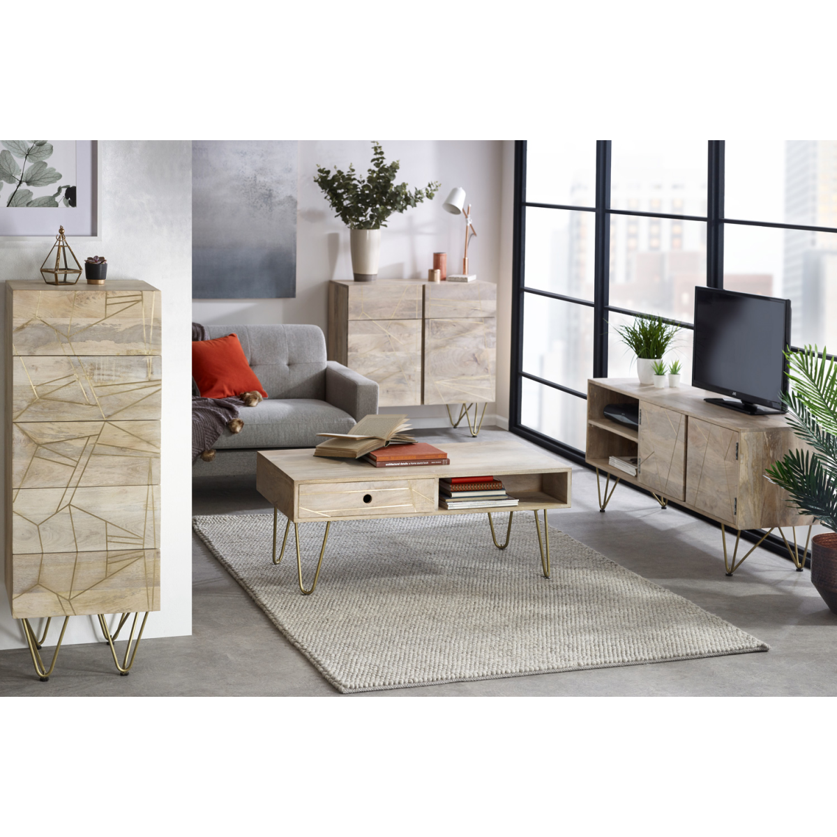 Light Gold Rectangular Coffee Table With Drawer